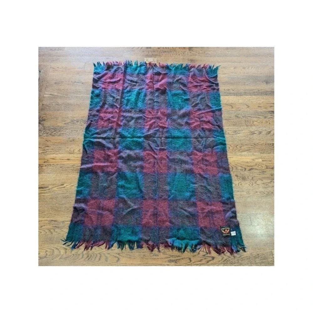 Creagaran Scotland Mohair Wool Plaid Throw Blanket 65x47 Fringe Lodge Cabin Cozy